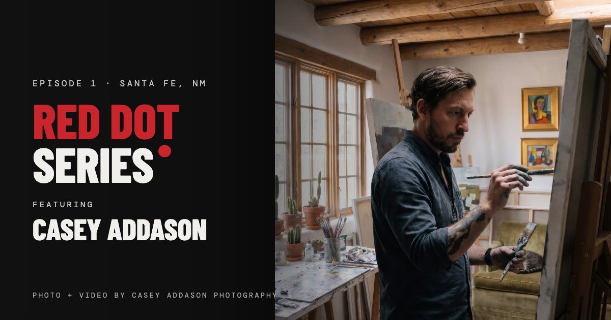 Mock-up of a Red Dot Series episode thumbnail: Casey Addason in the studio